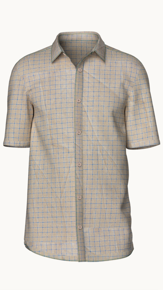 Cotton check shirt (Beige)