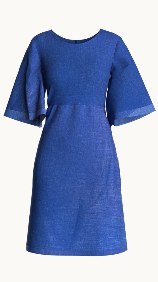 Linen solid midi dress (Blue)