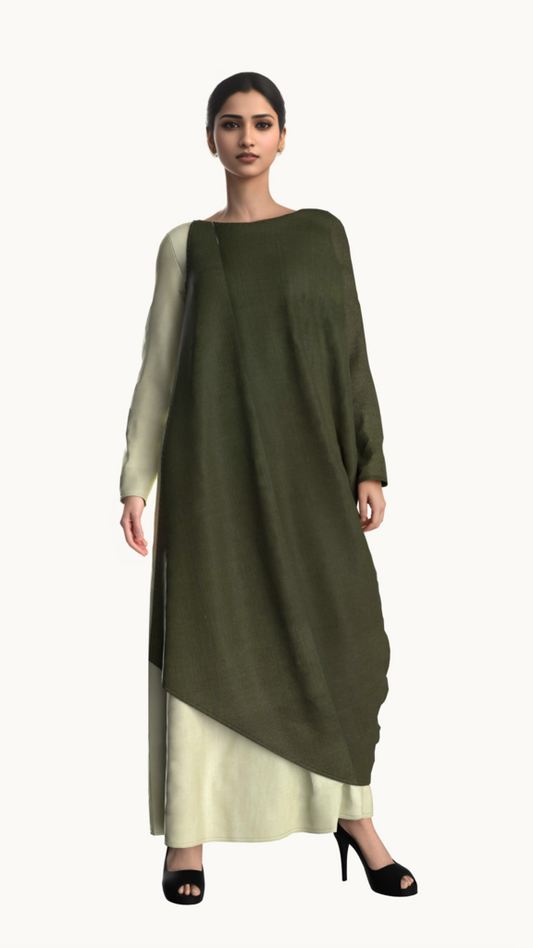 Full sleeve long  dress  with drape design (Dark Green)
