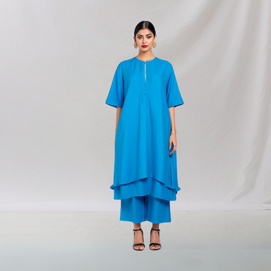 Cotton: Ethnic Essence Trendy Dress (Blue) House of supr offers made to measure service. Give your measurements and get dress made as per your size, Sustainable zero waste fashion