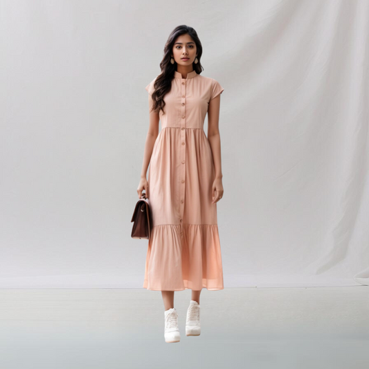 Cotton: Graceful Layered Dress (Brown) House of supr offers made to measure service. Give your measurements and get dress made as per your size, Sustainable zero waste fashion