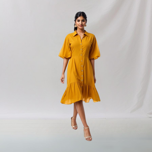 Cotton: Ethnic Essence Dress (Yellow) House of supr offers made to measure service. Give your measurements and get dress made as per your size, Sustainable zero waste fashion