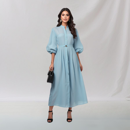 Chiffon : OfficeFusion Chic Dress (Blue )  House of supr made to fit dress, customized, tailor made dress, make in your measurement, size, office wear, smart casual, casual dress in work office