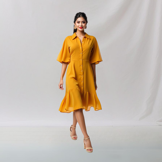 Cotton: Refined Office Elegance Dress (Mustard)  House of supr made to fit dress, customized, tailor made dress, make in your measurement, size, office wear, smart casual, casual dress in work office