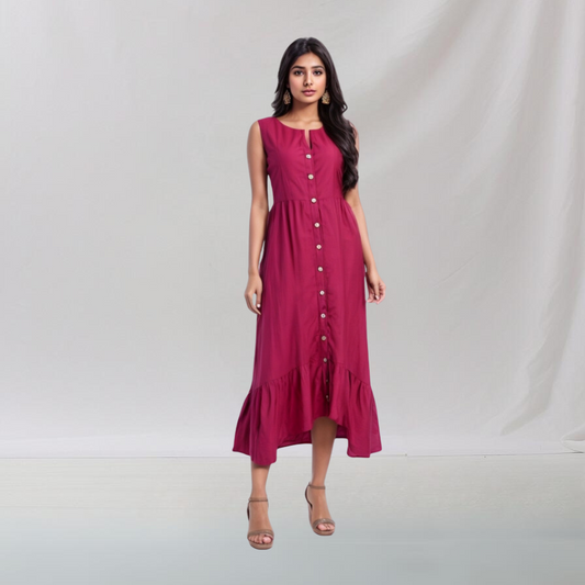 Cotton: Ethnic Essence Dress (Red) House of supr offers made to measure service. Give your measurements and get dress made as per your size, Sustainable zero waste fashion