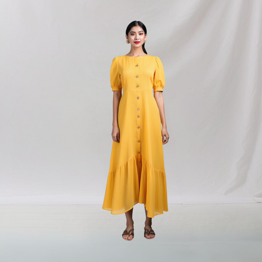 Cotton: Ethnic Essence Trendy Dress (Mustard)   House of supr made to fit dress, customized, tailor made dress, make in your measurement, size, office wear, smart casual, casual dress in work office