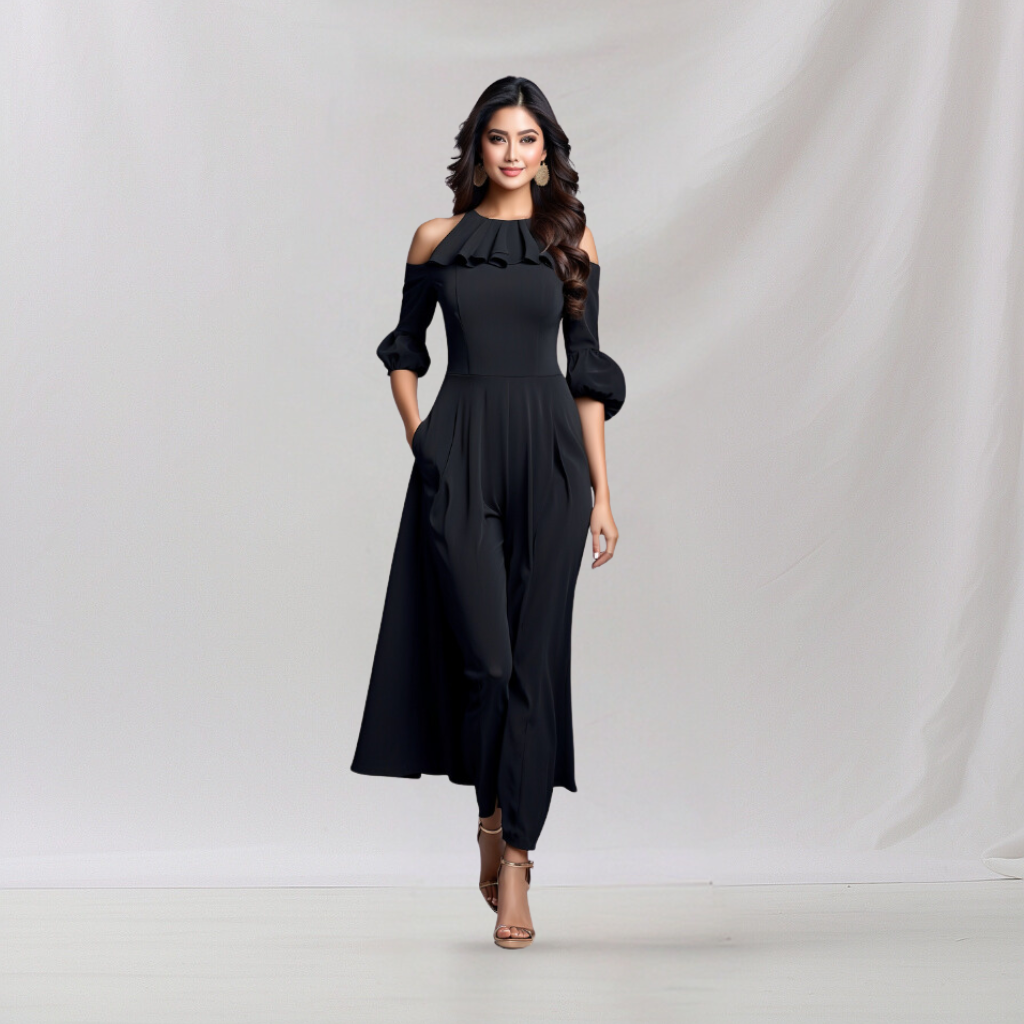 Cotton: Round neck with frill Dress (Black )  House of supr made to fit dress, customized, tailor made dress, make in your measurement, size, office wear, smart casual, casual dress in work office
