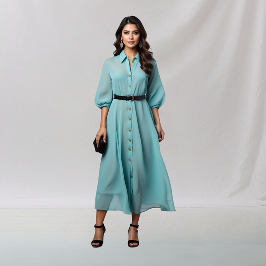 Chiffon : OfficeFusion Chic Dress (Turquoise)  House of supr made to fit dress, customized, tailor made dress, make in your measurement, size, office wear, smart casual, casual dress in work office