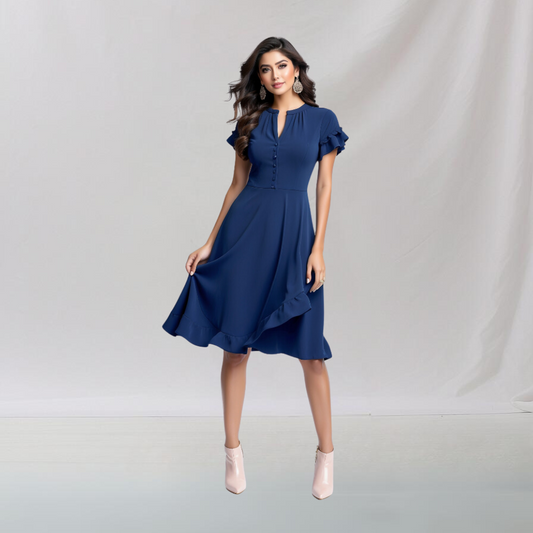 Cotton: Refined Office Elegance Dress (Dark Blue)  House of supr made to fit dress, customized, tailor made dress, make in your measurement, size, office wear, smart casual, casual dress in work office