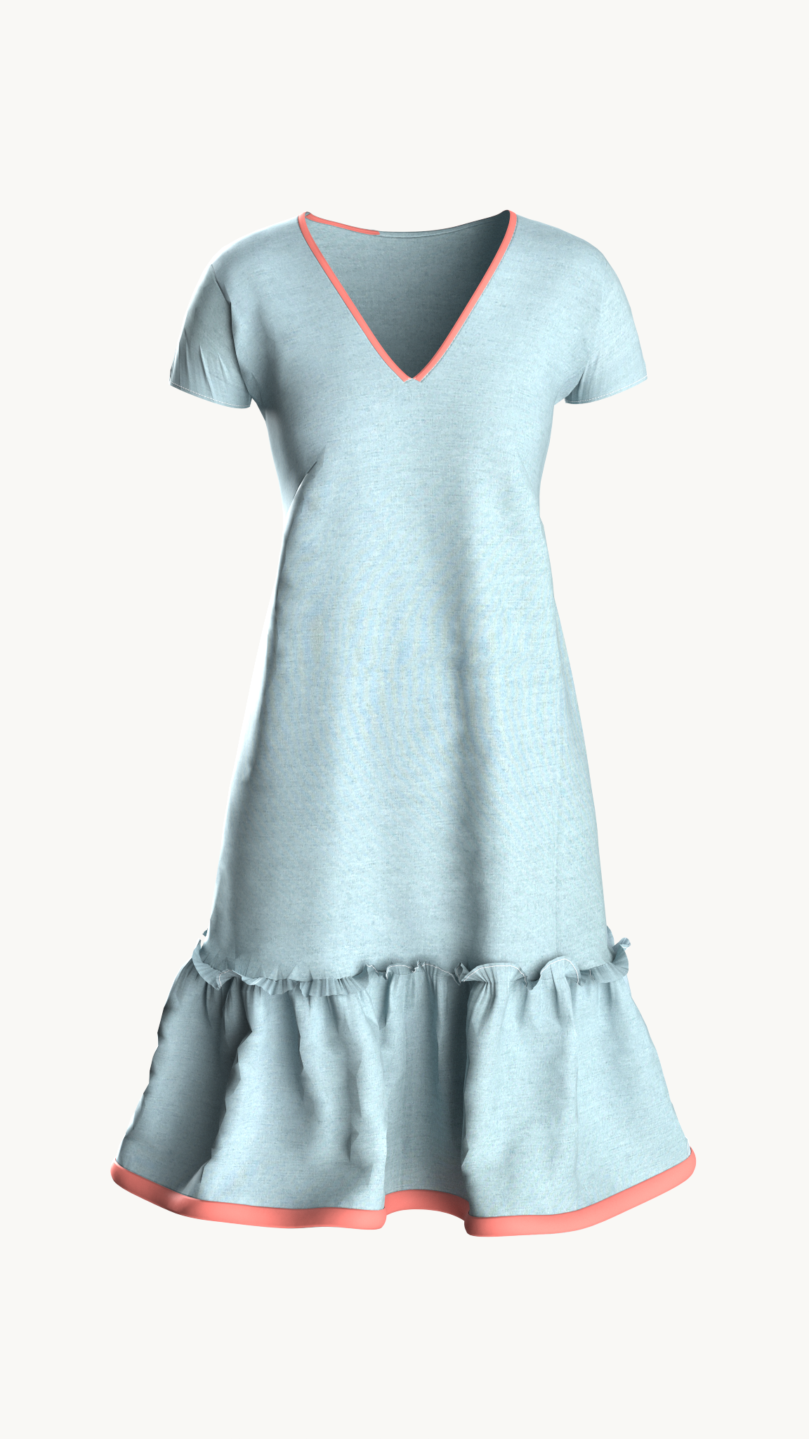 V-neck Ruffle hem Mini dress ( Plus size)