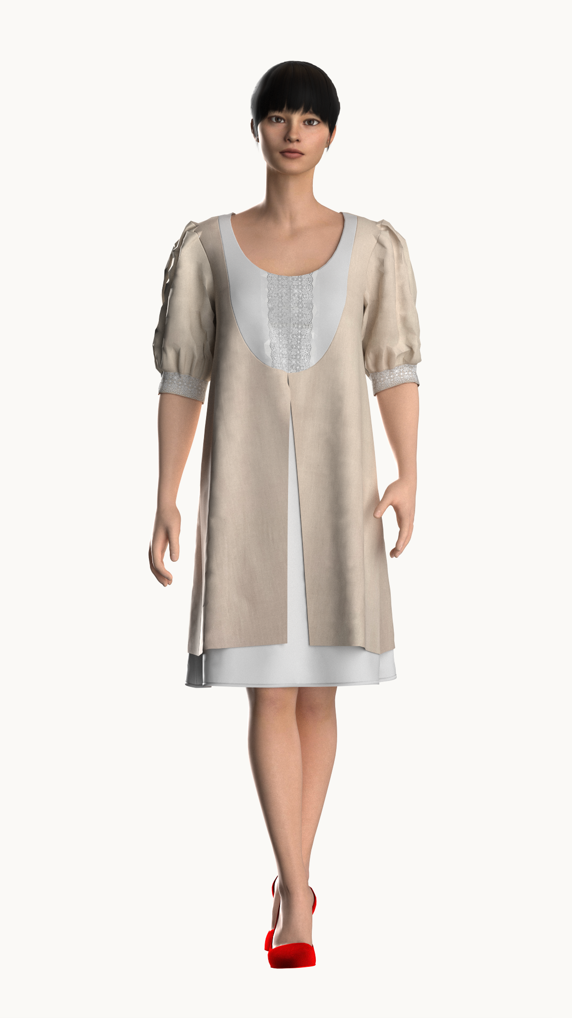 Over layered dress with lace yoke ( Plus size)
