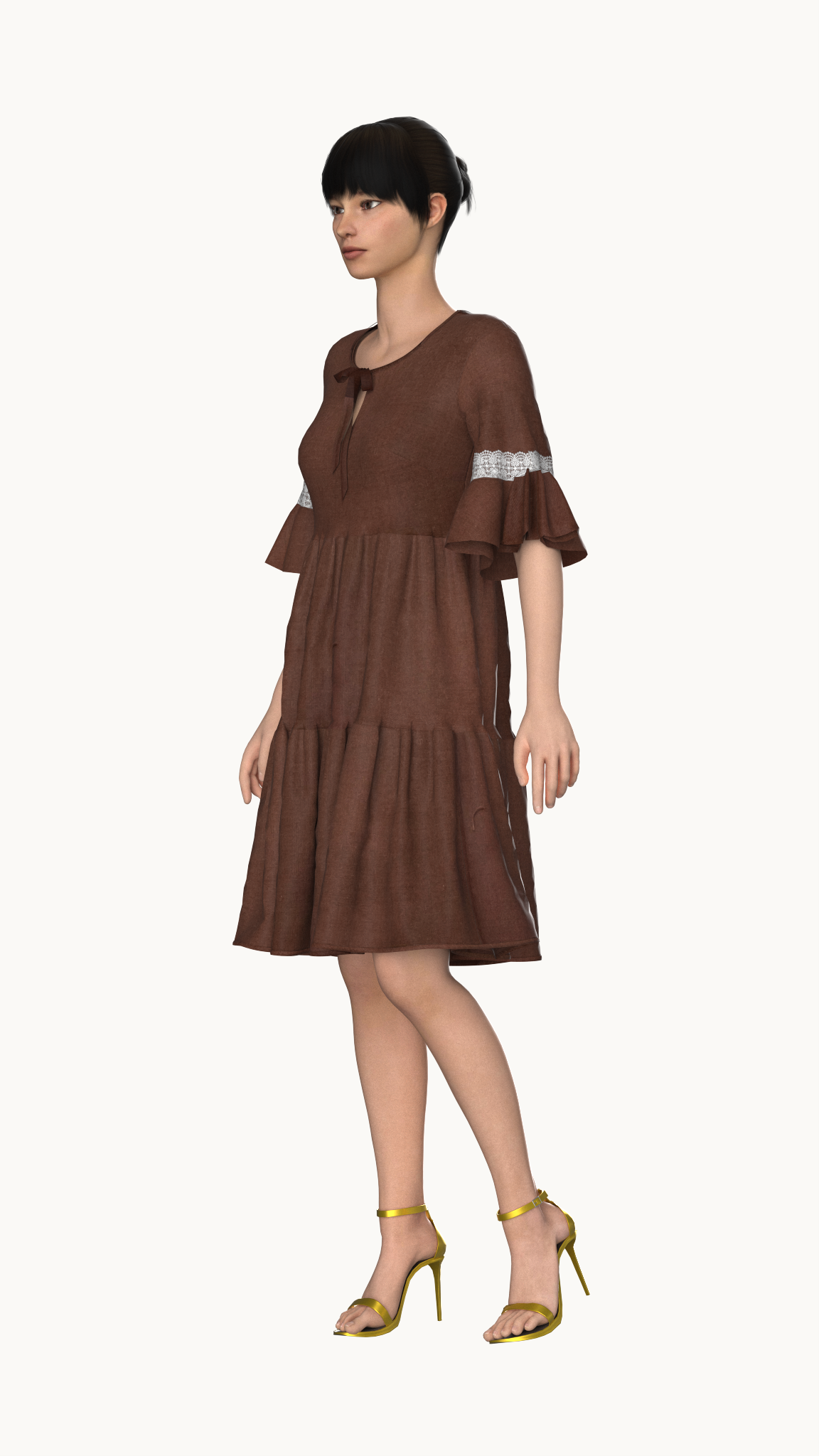 Tiered ruched dress with ruffle sleeve hem (Plus size)