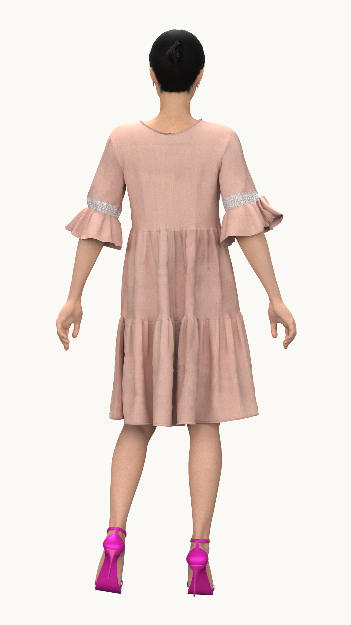 Tiered ruched dress with ruffle sleeve hem (Plus size)