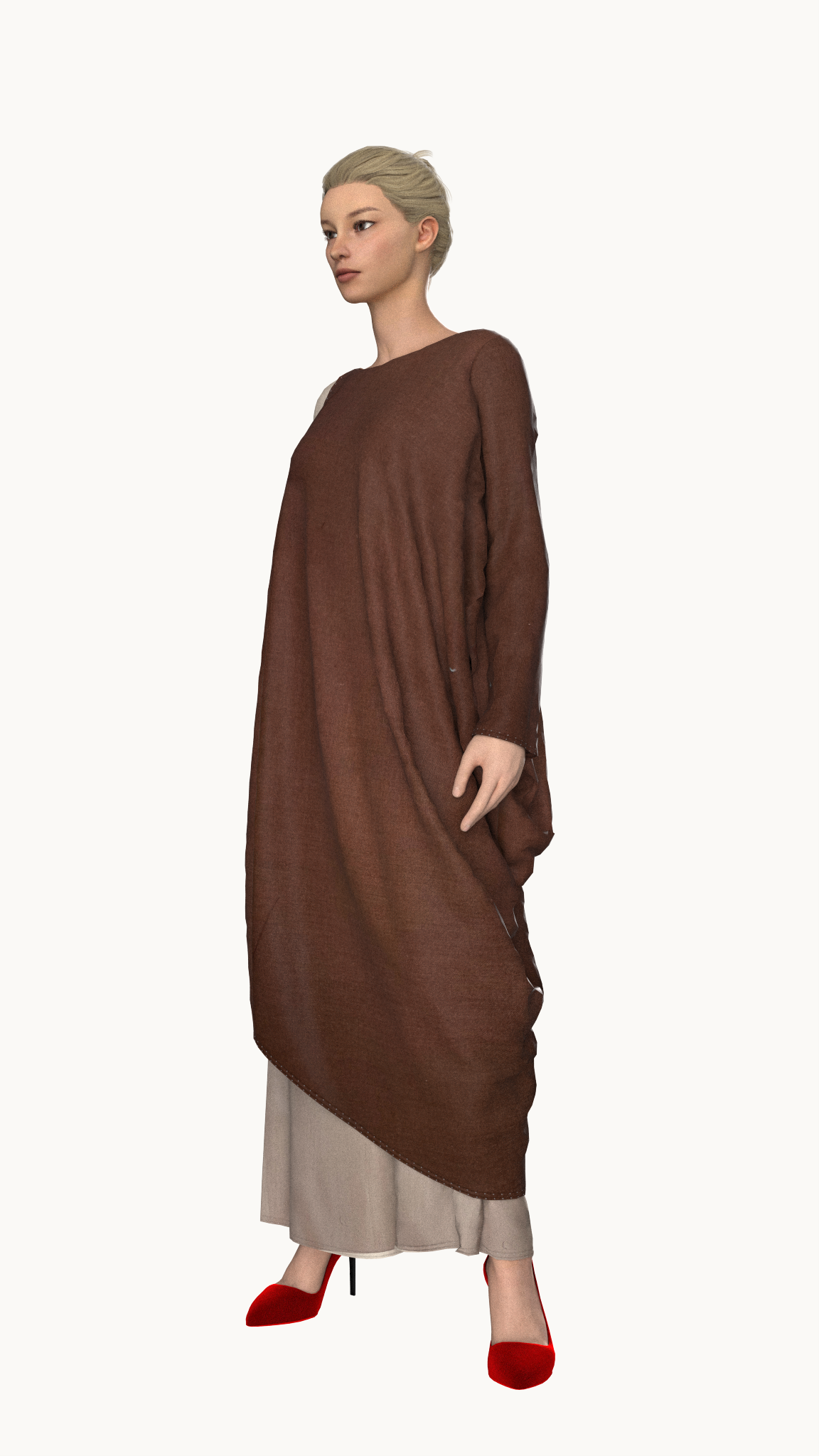 Full sleeve maxi dress  with drape design ( Brown)