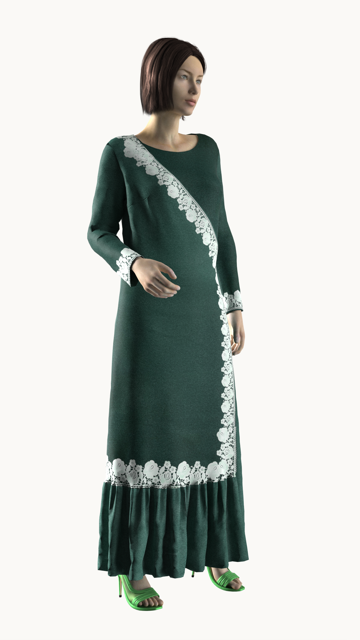 Wrap long dress with frill (Deep Sea green)