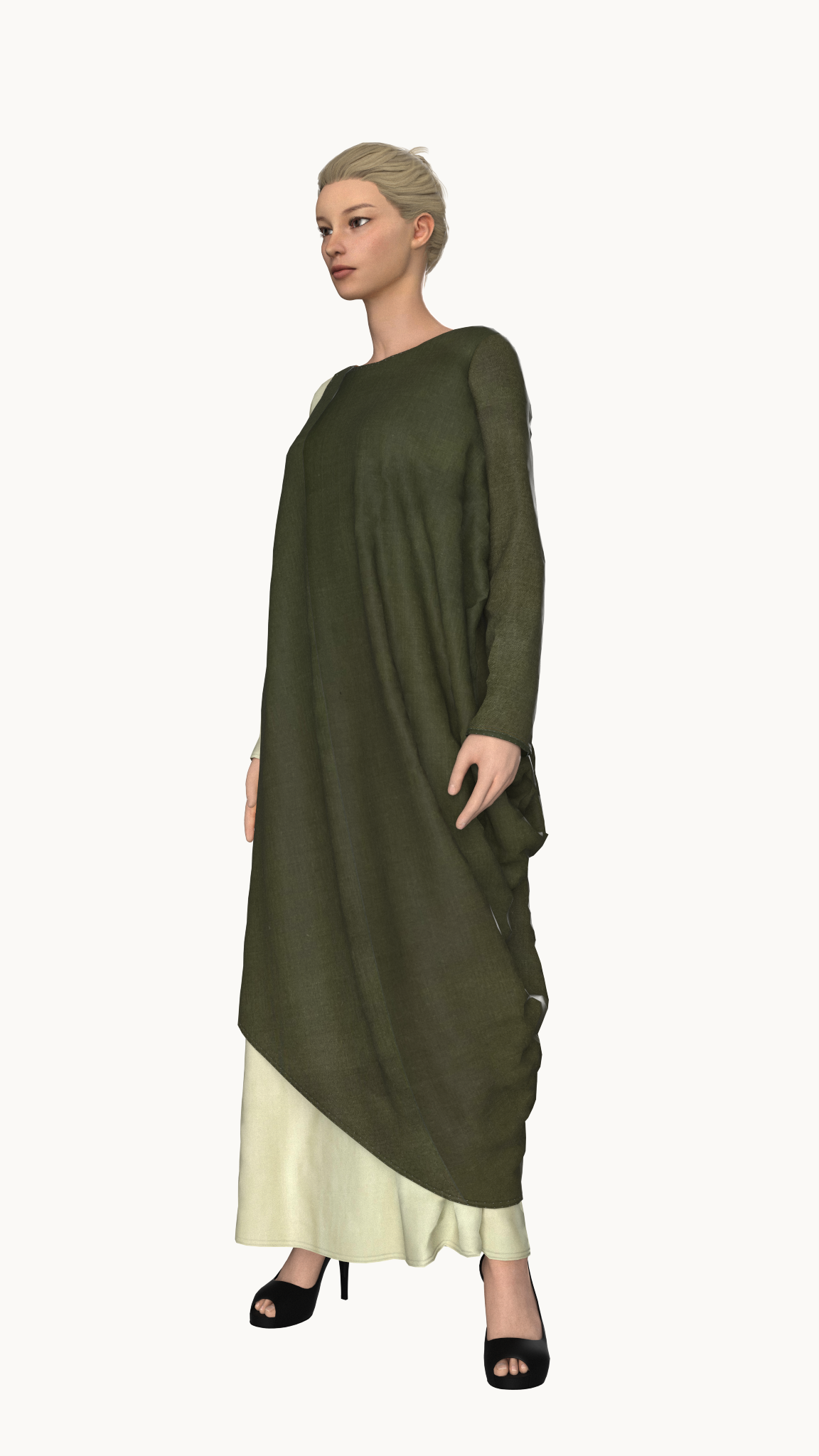 Full sleeve maxi dress  with drape design (Dark Green)