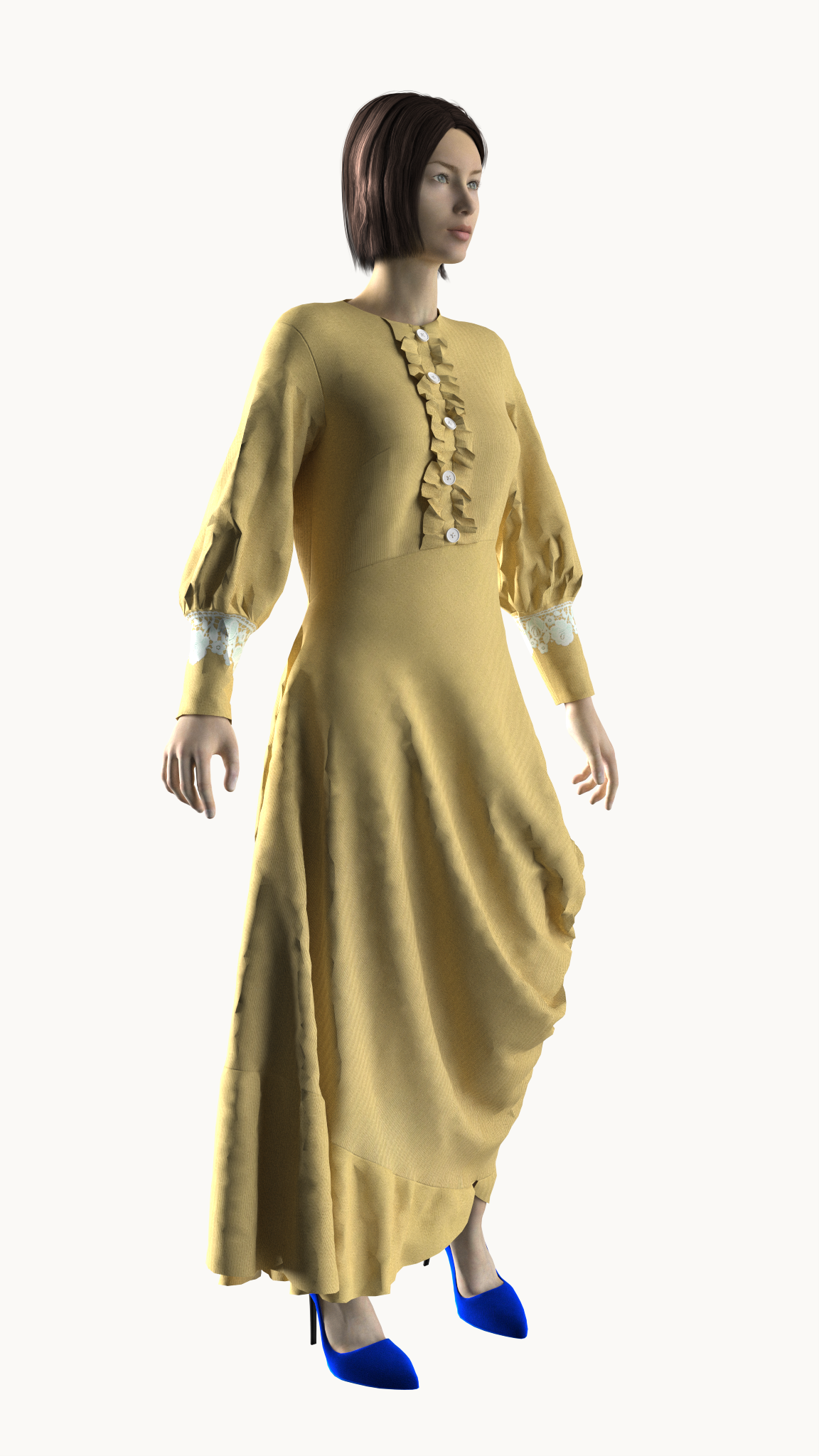 Puffed sleeve maxi dress (Mustard)