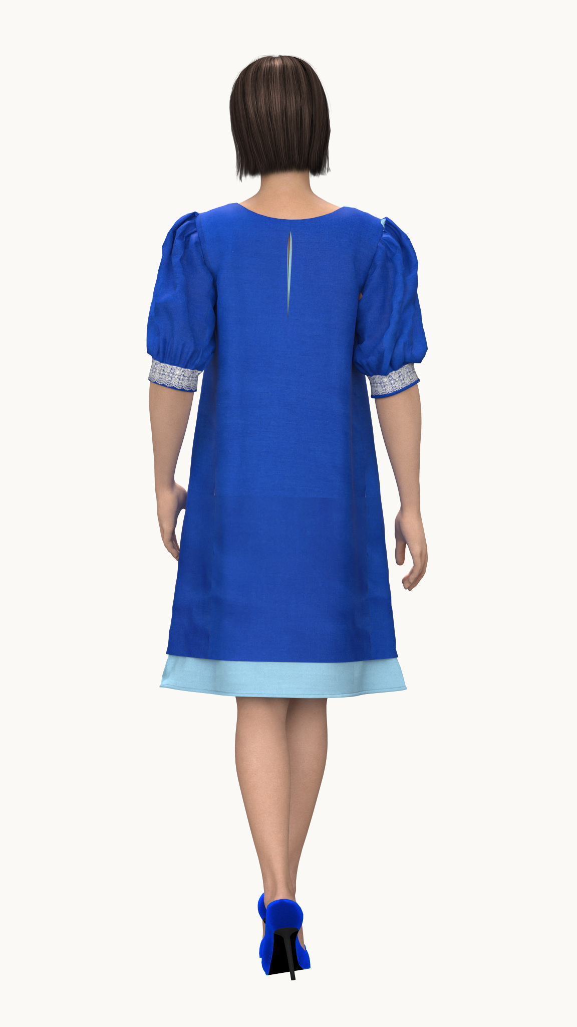 Over layered dress with lace yoke (blue)
