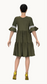 Tiered ruched dress with ruffle sleeve hem (Dark green)
