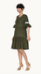 Tiered ruched dress with ruffle sleeve hem (Dark green)