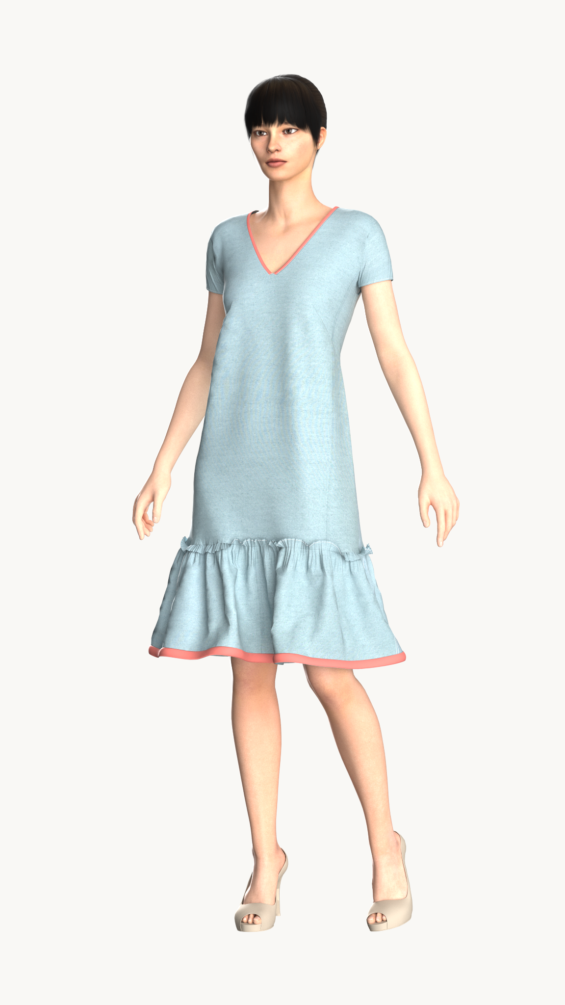 V-neck Ruffle hem Mini dress ( Plus size)